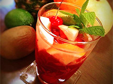 Canal Street Sangria with fruit soaked in wine. Even those who don't like wine can enjoy it.